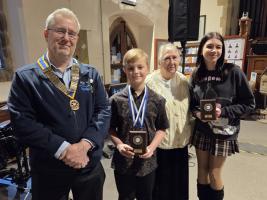 President Paul with the winning instrumentalist Alex Douthwaite and the winning vocalist Lili Bako with adjudicator Diana Hartley